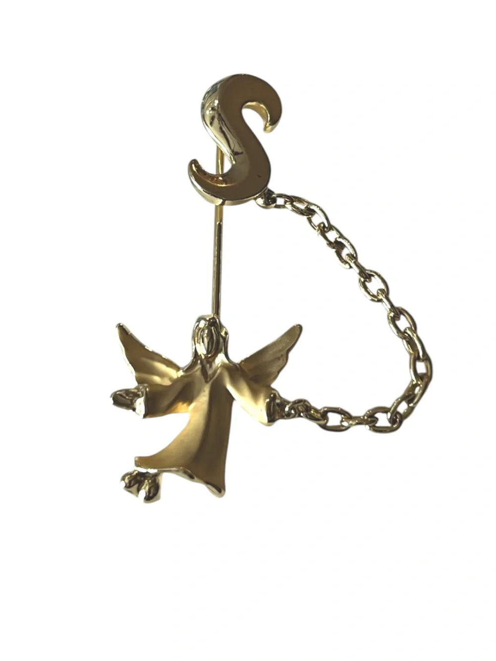 Vintage Giusti Angel S Initial Cherub Stick Pin Brooch Jewelry Golden Gift Idea